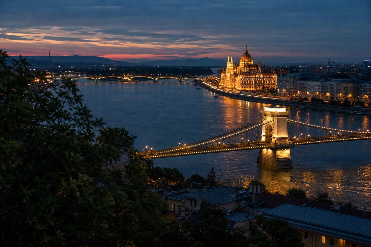 The Hungarian Parliament building on the Danube waterfront in Budapest