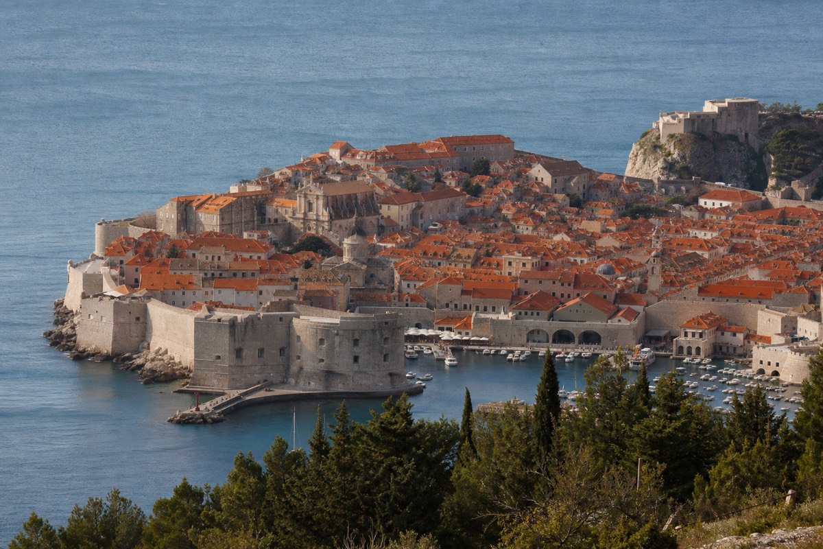 The walled old town of Dubrovnik above the Adriatic