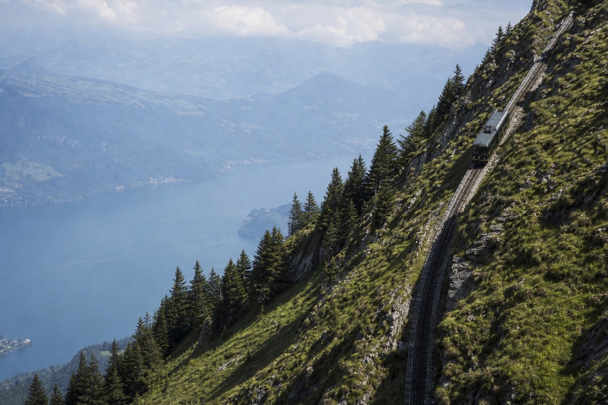 The cogwheel railway up Mount Pilatus above Lucerne