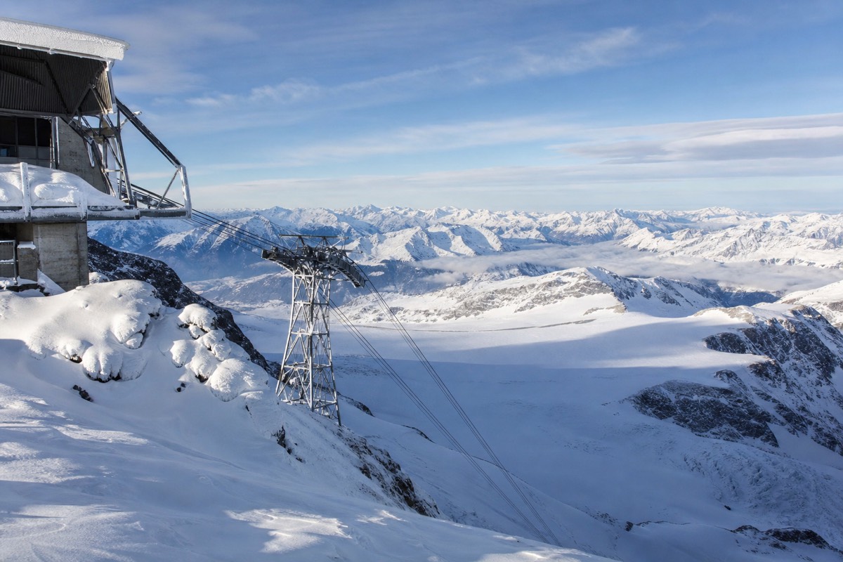 The snow-covered summit area on Mount Titlis in central Switzerland