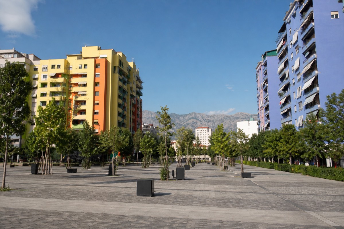 The central square in Tirana, Albania