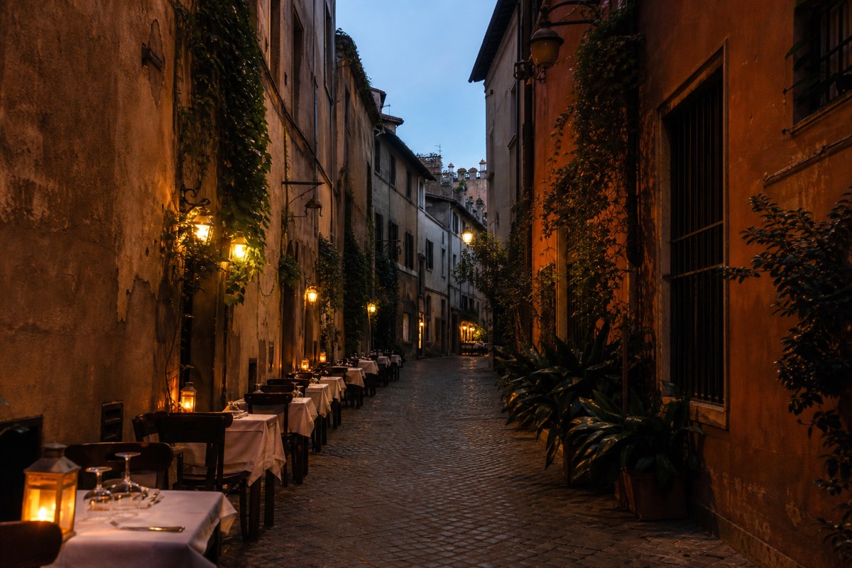 The Trastevere district of Rome in the evening