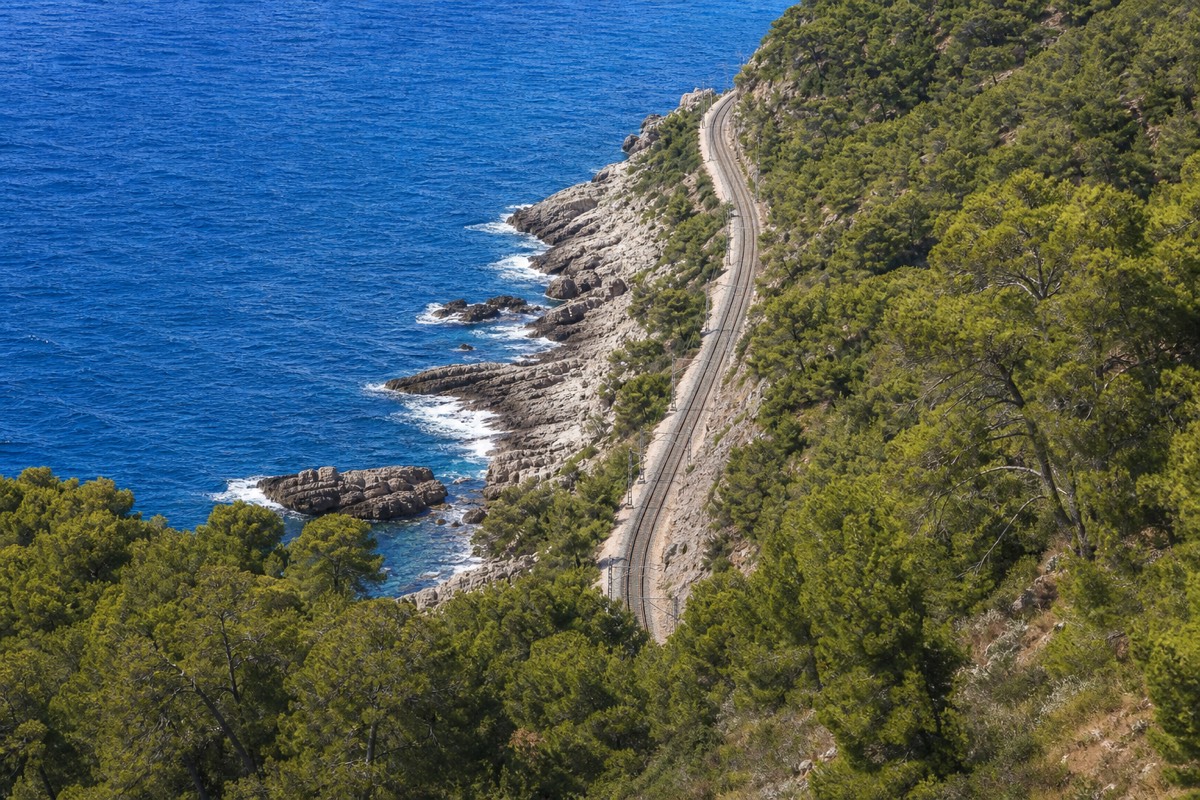 The Mediterranean coastal rail line the Rome to Barcelona route follows